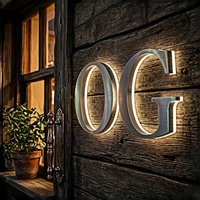 Enseigne LED extérieure pour commerce, lettres en acier inoxydable brossé argenté rétroéclairées, montées au mur, pour restaurant et commerce de détail