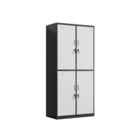 Armoire de rangement métallique à 4 portes et deux niveaux, noir et blanc, avec serrure à clé séparée, pour vestiaire d'usine et salle de sport