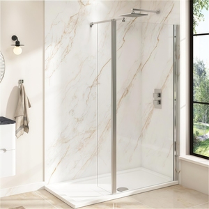 Oumeiga Modern 8mm Wet Room sin marco Walk-In Shower Screen Easy Clean 6mm Glass con <span class=keywords><strong>Flipper</strong></span> Panel para Baño - Product Image 1