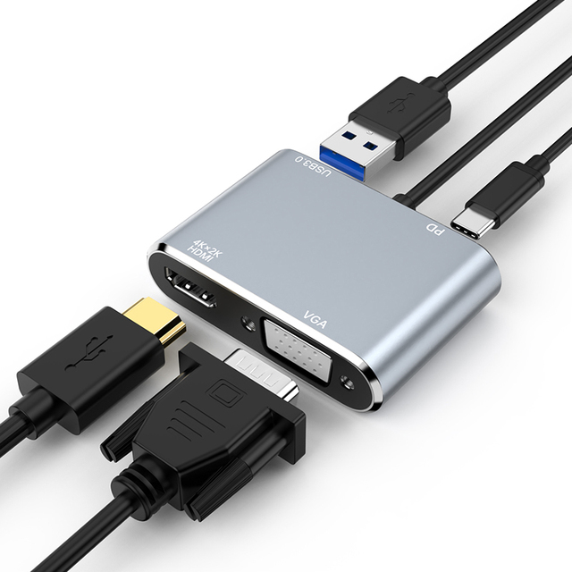 4In1 USB C Type C to 4 Ports 4K HDMI USB 3.0 VGA USB PD65W Aluminum Alloy HUB Docking to Computer Transfer Data Adapter hdmi Hub