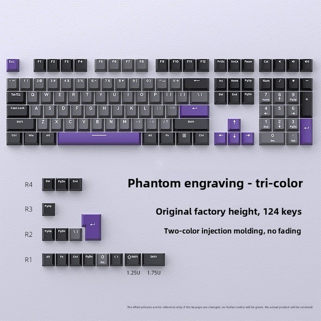 In-stock Wholesale Phantom Keycap Set 124-key for Mechanical Keyboard Three-color PBT
