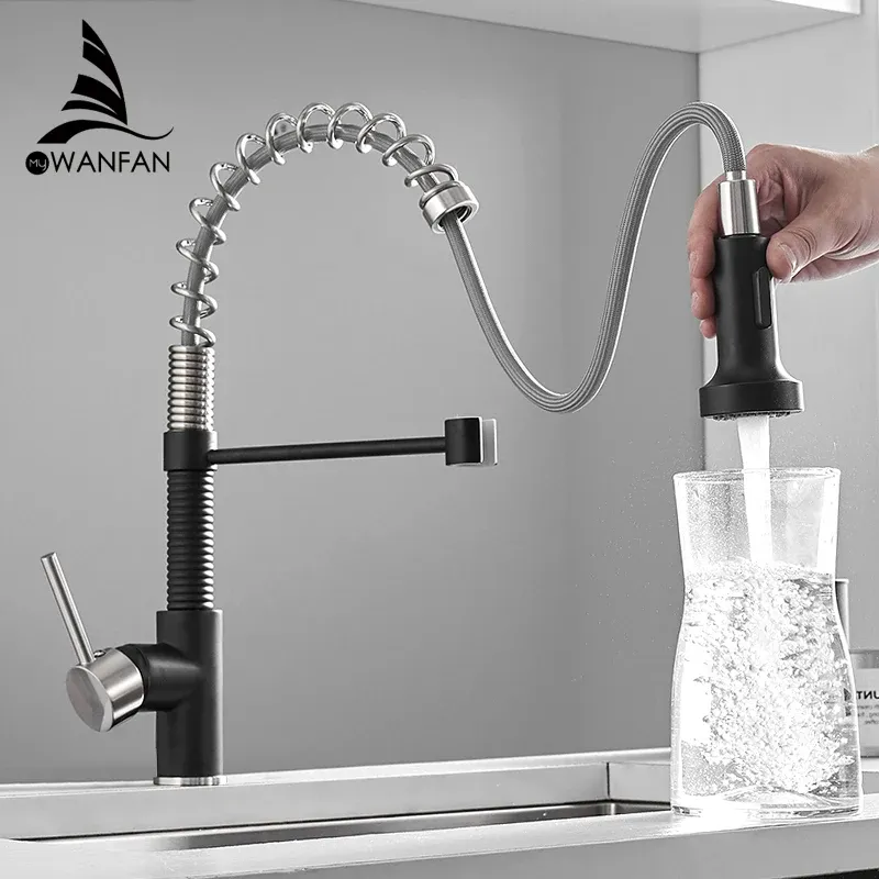 Gourmet Water Tap Black kitchen taps Water Mixer Faucet Kitchen sink faucet brass pull down out sprayer spring sink faucet