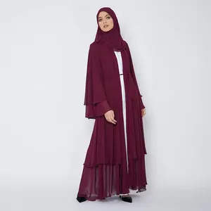 Cross Border gaun Muslim wanita Abaya Abaya terbuka berlapis sifon bersulam mewah Fashion Mint warna disesuaikan