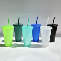 Tasse à paille pailletée 24oz 710ml Gobelet en plastique simple paroi dure PP en plastique Tasses à café et à thé à bulles avec couvercles réutilisables