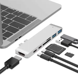 Aluminum Alloy 7 Ports USB Hub 3.0 Splitter 7 In 1 Adapter Type C 3.0 Usb Hub Multifunction Multiport 7 In 1 Usb C Hub