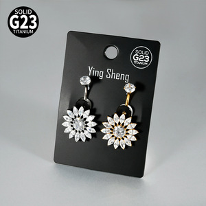 Piercing all'<span class=keywords><strong>Ombelico</strong></span> in Titanio F136 Elettroplaccato a Forma di Girasole con Zirconia Incastonata con Precisione, Filettatura Interna - Product Image 4