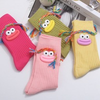 Chaussettes amusantes en pur coton, antibactériennes, mi-mollet, décontractées, tendance, populaires, à motif 'Big Mouth' et 'Braid', DIY