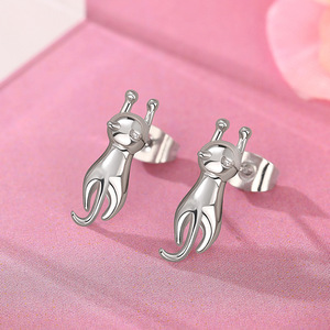 E3565 Orecchini a Perno in Oro Bianco con Design Cartoon, Gioielli Unisex di Alta Qualità - Product Image 6