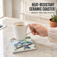 Sous-verre en céramique imprimé en 3D, absorbant, à bords biseautés, avec support en liège, personnalisé, souvenir tortue de mer du Portugal ou décoration de table
