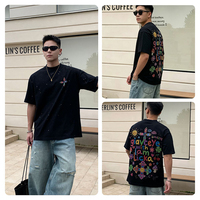 Kaos Lengan Pendek Bermotif Berkualitas Tinggi, Model Longgar Gaya Amerika, Bahan Katun Murni, Kasual