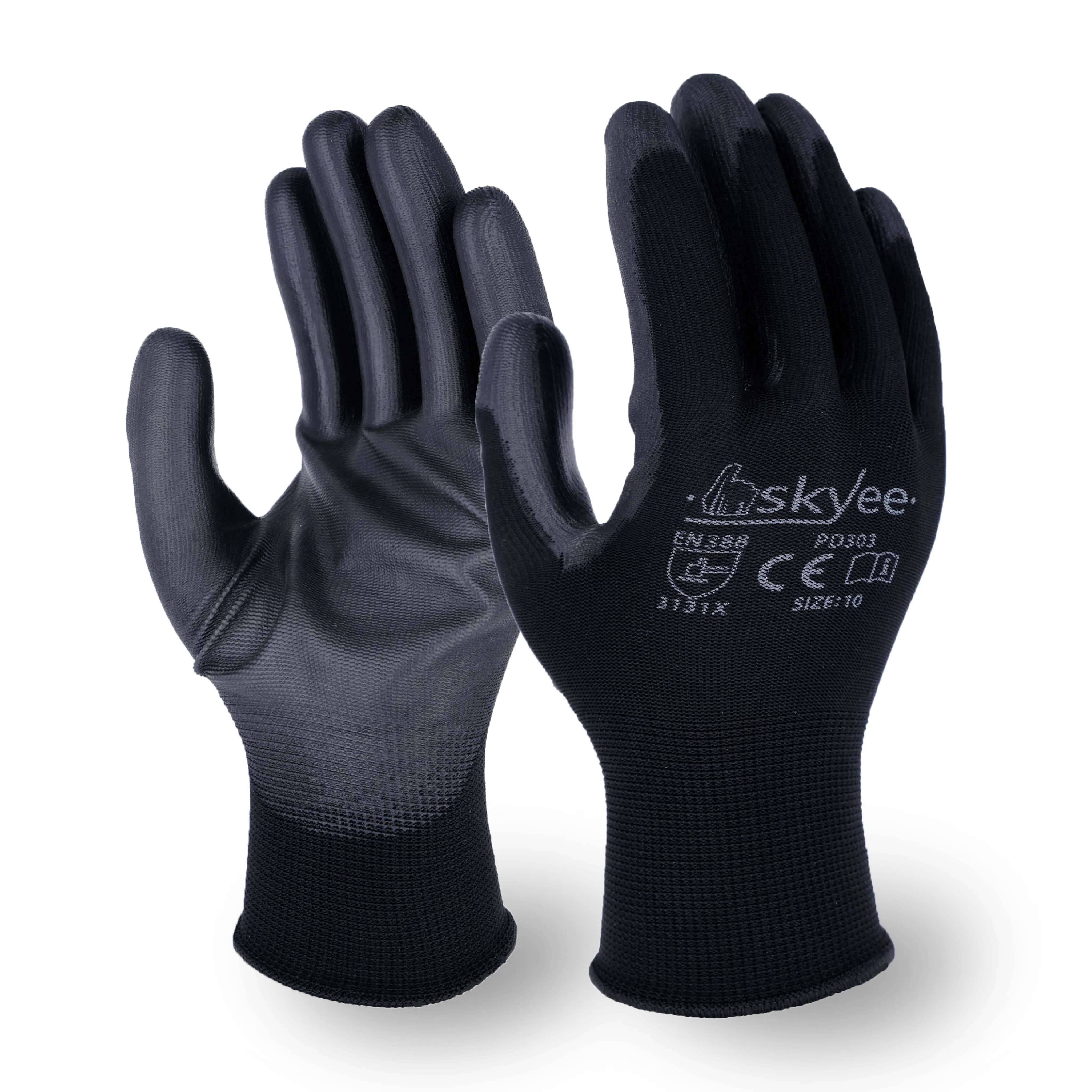 SKYEE koştu 13 ölçer siyah polyester astar pu daldırma anti kesim çalışma koruyucu güvenlik inşaat eldivenleri budama için