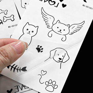 10 Pezzi Tatuaggi Temporanei Minimalisti con Linee Nere di Animali, Adesivi per Tatuaggi Finti di Gatti, Cani, Zampe e Cuori, Impermeabili, Piccoli Decorazioni per il Corpo - Product Image 6