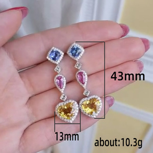 Orecchini a perno a forma di cuore rosa dolce per donna, accessori romantici con gemma grande, regalo per feste e uso quotidiano - Product Image 6