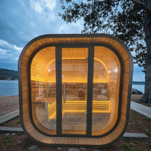 ساونا خارجية على شكل برميل تتسع لـ 4-6 أشخاص، ساونا بخار تقليدية كبيرة سوداء خارجية على شكل مكعب مع منظر بانورامي، كابينة خشبية مع موقد ساونا بقوة 9 كيلو واط - Product Image 4