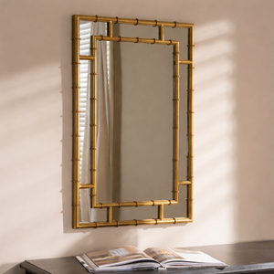 <span class=keywords><strong>Miroir</strong></span> mural double couche en bambou doré Regency pour la décoration du salon - Product Image 6