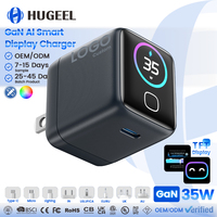 Vente en gros d'usine, câble Type C 35W, charge rapide PD3.2, chargeur USB GaN, écran intelligent TFT, adaptateur USB C mini OEM pour téléphone et tablette