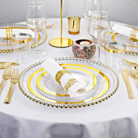 175 pièces assiettes jetables en or de luxe 25 invités mariage/anniversaire rond en plastique fête vaisselle ensemble 7.5/10.25 pouces