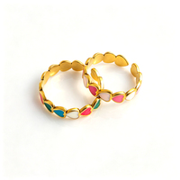 Bague ajustable tendance en forme de goutte d'eau, non décolorante, en émail coloré, confortable, empilable, en acier inoxydable plaqué or