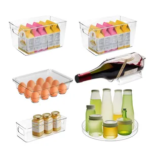 Fridge Organizer Containers Box Home Kitchen Food Fruit Drinks Vegetables Eggs 6-Pack Detachable PET Plastic Refrigerator Bins