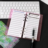 Couverture d'Agenda Budget Classeur A6 Rose Pailleté Acrylique Transparent avec Anneaux Métalliques Or Argent, Étanche et Durable