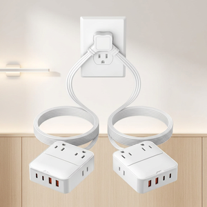 ปลั๊กพ่วงแบบแบนพร้อมเต้ารับไฟฟ้า 4 ช่อง และพอร์ต USB 4 ช่อง - Product Image 1