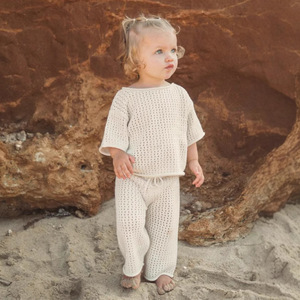 Baby Breathable Rolled Edge <strong>Knitted</strong> <strong>Sweater</strong> Long Sleeves Top + Pants Set Baby <strong>Pure</strong> Cotton <strong>Sweater</strong> - Product Image 1