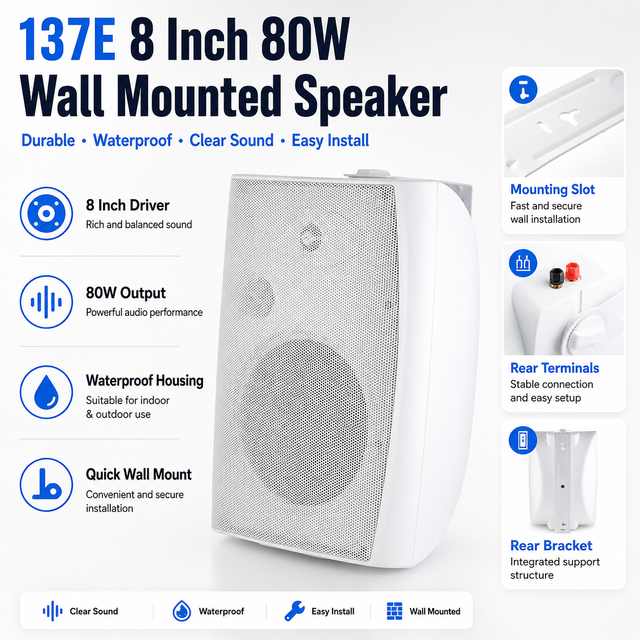 137E 8 Inch 80W Durable Stylish Home Cinema Waterproof Wall Mounted Speaker Convenient to Install With Clear Sound Speaker