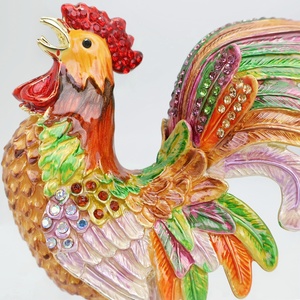 Shinnygift kotak perhiasan Dekorasi Rumah, kotak hadiah perhiasan, kerajinan logam, kotak perhiasan Enamel, Pewter, patung Ayam Jantan, warna-warni - Product Image 5