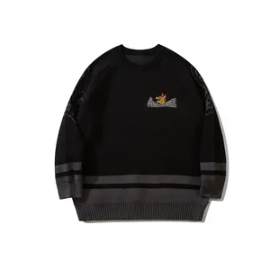 Custom Make OEM & ODM Men Sweaters Winter Jacquard Knitwear Cotton Wool Custom Black Knit Sweater Man