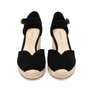 Sandales à <span class=keywords><strong>espadrilles</strong></span> à talons hauts pour femmes avec boucle en <span class=keywords><strong>cuir</strong></span> talon épais daim supérieur été sandales <span class=keywords><strong>compensées</strong></span> en plein air - Product Image 3