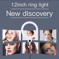 Anneau lumineux Jmary FM12R 12 pouces universel portable à intensité variable, anneau lumineux LED cosmétique avec télécommande et pince de fixation pour téléphone portable