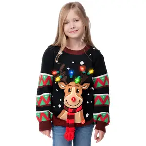 Manufacturer Custom Baby Ugly Christmas Sweater For Kids Knitted 3D Cute Toddler Child Boys Christmas Jumpers with Led Lights