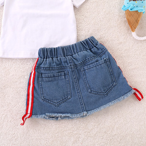 Ensemble de vêtements pour filles de 1 à 5 ans, haut en t-shirt blanc et jupe en jean, ensembles de vêtements pour enfants pour filles - Product Image 6