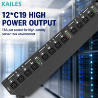 KAILES (KLS) KLS-K55 Série ZD PDU intelligent haute puissance 63A 346-415Vac 12 prises IEC320 C19 avec surveillance des branches, usage industriel, noir