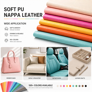 Cuero Sintético Ecológico <span class=keywords><strong>de</strong></span> PU Nappa Suave <span class=keywords><strong>de</strong></span> 0.6mm, Disponible en Varios Colores para Bolsos, Tapicería, Sofás y Automóviles - Product Image 2