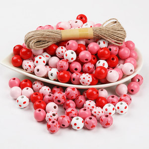 Wood Beads Set 180Pcs Round Pink <b>Red</b> Valentine's Day For <b>Bracelet</b> Making With 10M Hemp Rope Home Decoration Pendant - Product Image 3