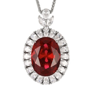 Elegant Brass Red Pigeon Blood <b>Ruby</b> Oval Cut Pendant <b>Necklace</b> Premium Jewelry for Women Wedding & Anniversary Present - Product Image 1