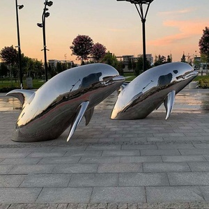 <span class=keywords><strong>Décoration</strong></span> de <span class=keywords><strong>jardin</strong></span> contemporaine en métal creux poli Grande statue de dauphin en acier inoxydable - Product Image 4