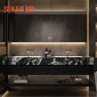 Meuble-lavabo de salle de bain moderne en marbre avec lavabo simple ou double |   Ensemble de meubles de salle de bain de qualité hôtelière durable et imperméable avec miroir et lavabo