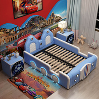 Bleu éclairé enfant garçons enfants lit filles rose enfants chambre meubles ensembles design moderne enfant voiture lit en cuir avec haut-parleur léger