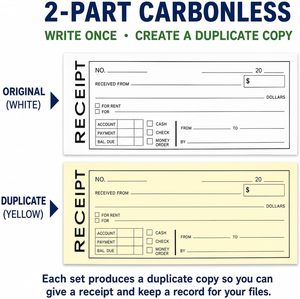 Carnet <span class=keywords><strong>de</strong></span> reçus <span class=keywords><strong>de</strong></span> <span class=keywords><strong>paiement</strong></span> et <span class=keywords><strong>de</strong></span> locaison, 2 feuillets autocopiants, 50 jeux, pour propriétaires et petites entreprises, paiements en espèces - Product Image 2