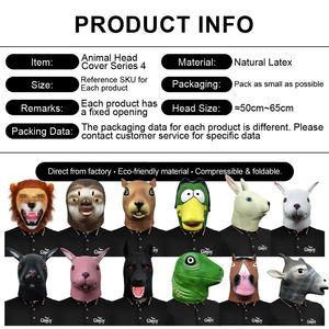 Masques en latex de tête d'animal de styles variés, accessoires amusants pour fête costumée d'Halloween, vente en gros, logo personnalisé - Product Image 2