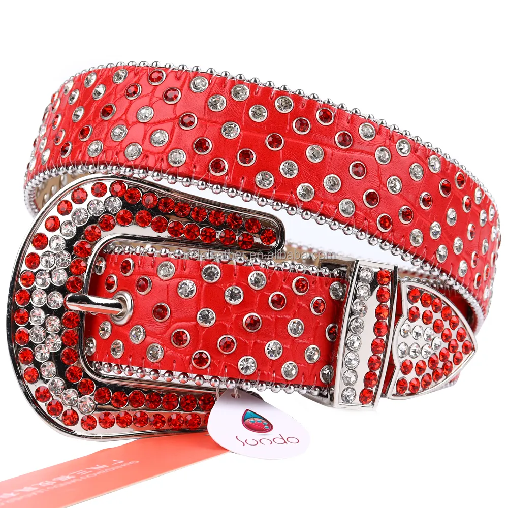 Sundo Cool Girl&Cool Boy Red Rhinestone Belt Plus Size with Shiny Diamond for Women Waist Belt