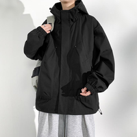Blouson Bomber Unisexe Personnalisé Imperméable Coupe-Vent à Capuche Col en V Fermeture Éclair Noir Hiver Streetwear Lettre Brodé Finie
