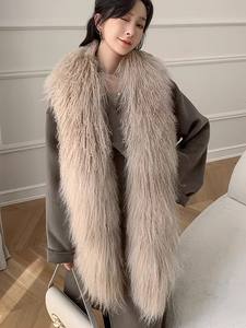 천연 여성 양털 스카프 따뜻한 진짜 양털 숄 겨울 몽골리안 핑크 퍼 숄 - Product Image 2