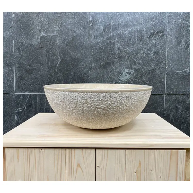 Vendita calda formato su misura bagno esterno naturale Beige marrone marmo pietra lavabo lavabo canali per la vendita