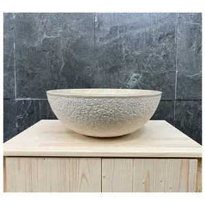 Hot Sale Customized Size Bathroom Outdoor Natural Beige Brown Marble Stone Wash Basin Sink Troughs For Sale