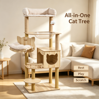 Grand arbre à chat en bois avec maisonnette et griffoir, design capsule spatiale, gain de place, personnalisable OEM ODM