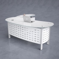 Meubles de bureau en gros d'usine, bureau d'ordinateur en forme de L, bureau en verre trempé de forme spéciale, table de bureau