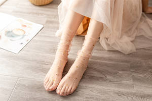 ग्रीष्मकालीन पतली रेशम सॉक पारदर्शी स्टारी ग्लिटर सीधे परी स्लॉच महिला मोजे - Product Image 6